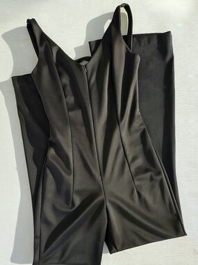Black Wide Leg Jumpsuit Open Back Strappy XS EU 38